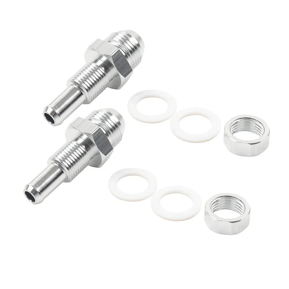 8AN Male Flare Bulkhead to 3/8" Hose Barb Fuel Tank Fittings (Universal) 2 Pcs
