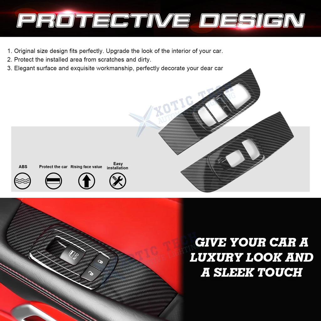 Carbon Fiber Look Door Window Lift Button Panel Trim for Dodge Challenger (2015-2023)