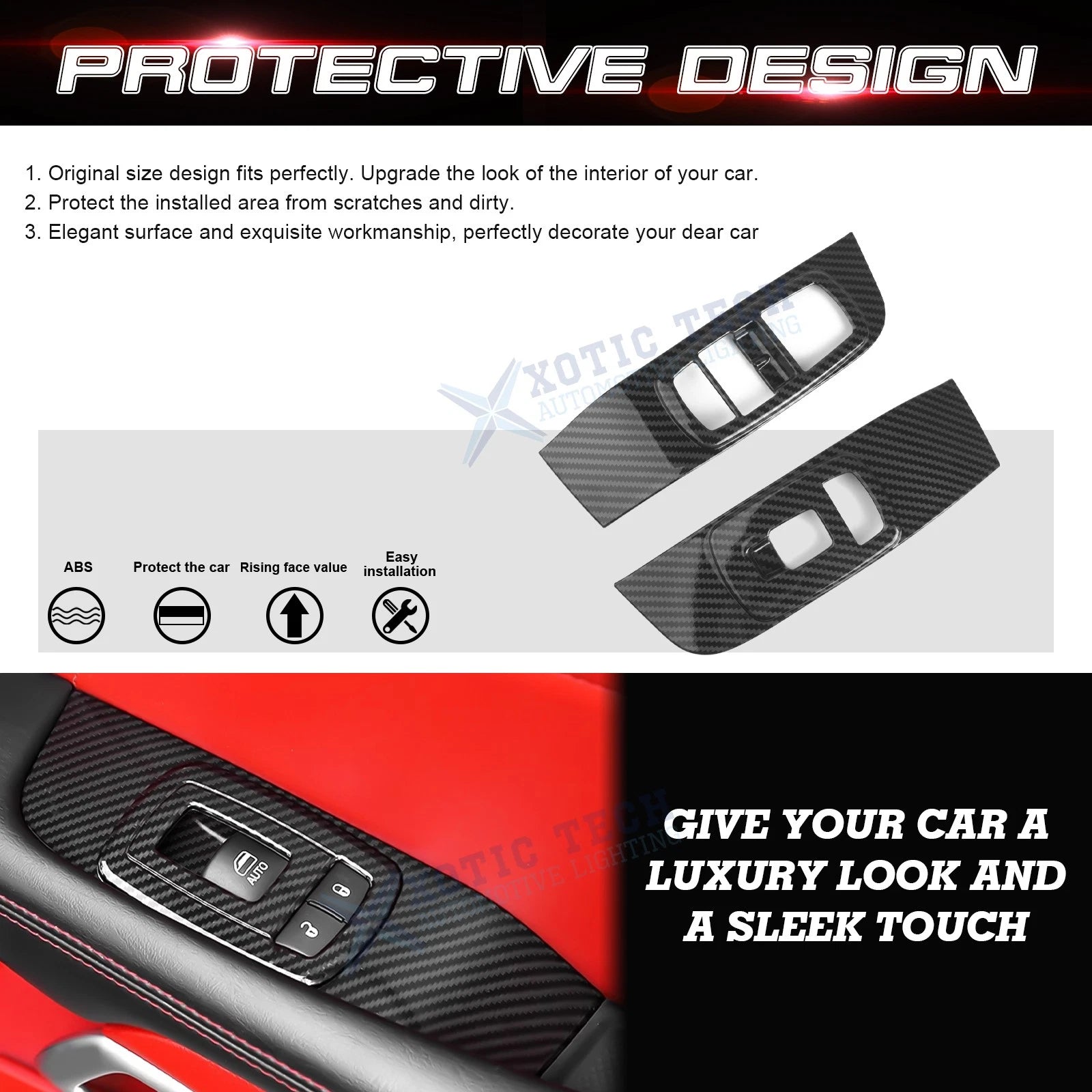 Carbon Fiber Look Door Window Lift Button Panel Trim for Dodge Challenger (2015-2023)