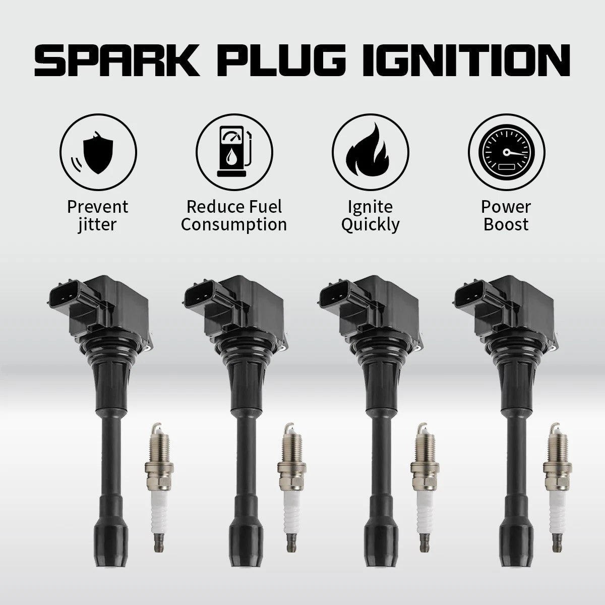 Set of 4 Ignition Coils + 4 Spark Plugs for Nissan Altima Rogue Sentra (2007–2019)