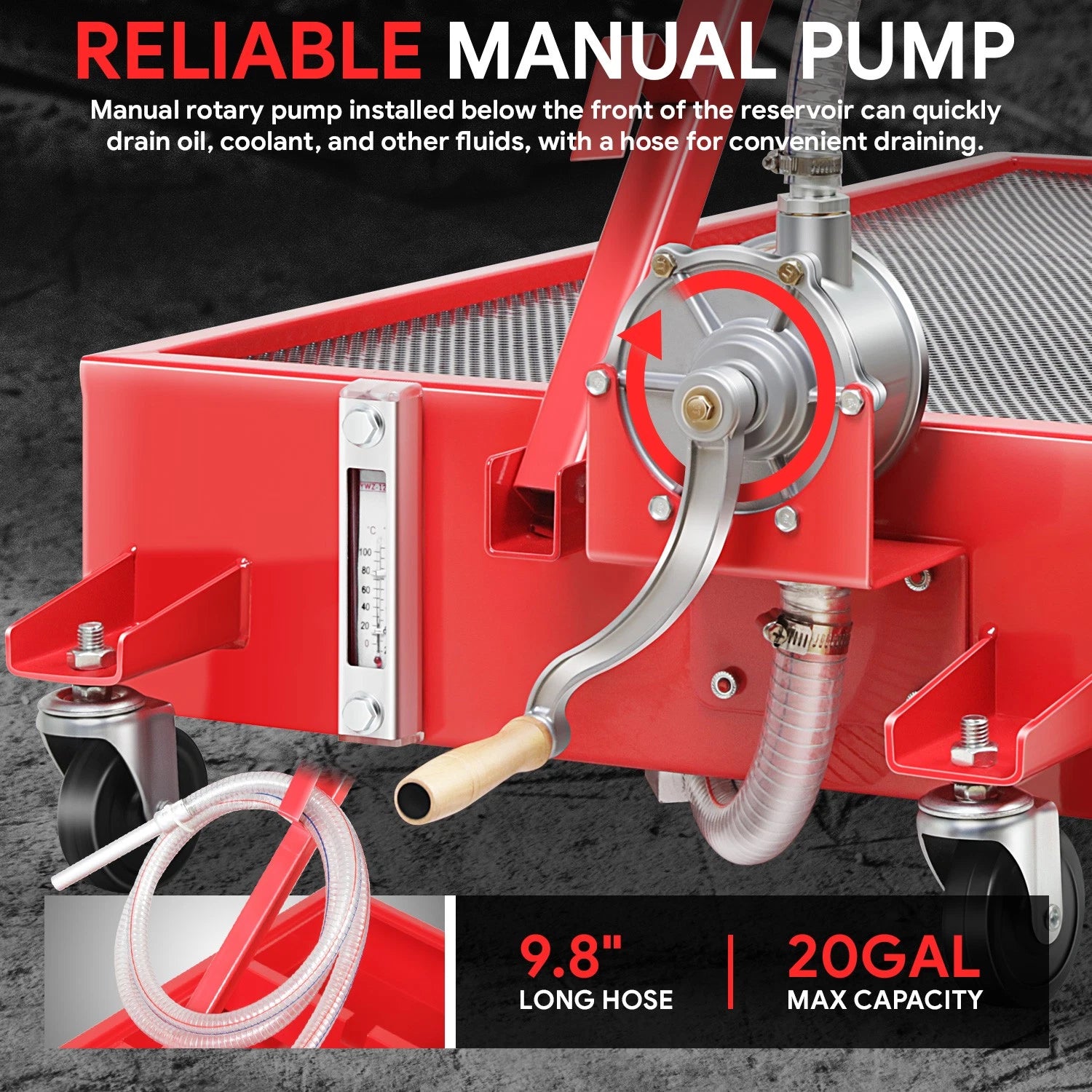 20 Gallon Portable Oil Drain Pan for Car Truck with Manual Pump & Wheels