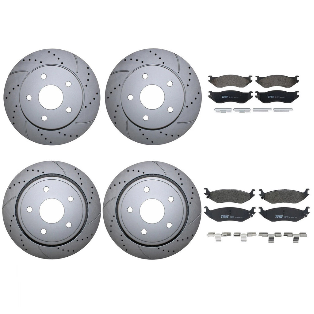 Front and Rear Brake Kit with Drilled Rotors & TRW Pro Metallic Pads for Dodge Ram 1500