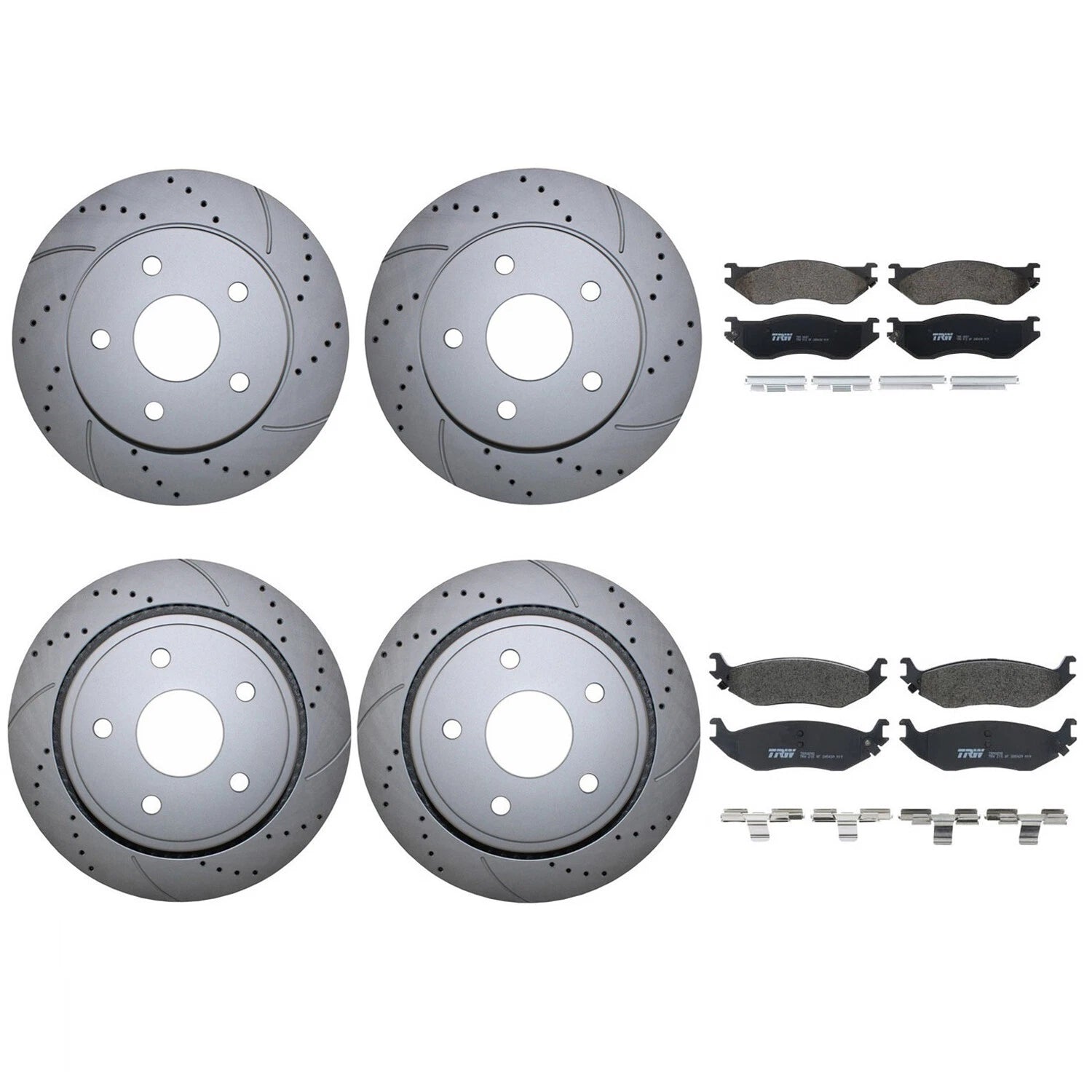 Front and Rear Brake Kit with Drilled Rotors & TRW Pro Metallic Pads for Dodge Ram 1500