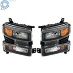 Set of 2 Headlight Assemblies for Chevrolet Silverado 1500 (2019–2021) Black Housing