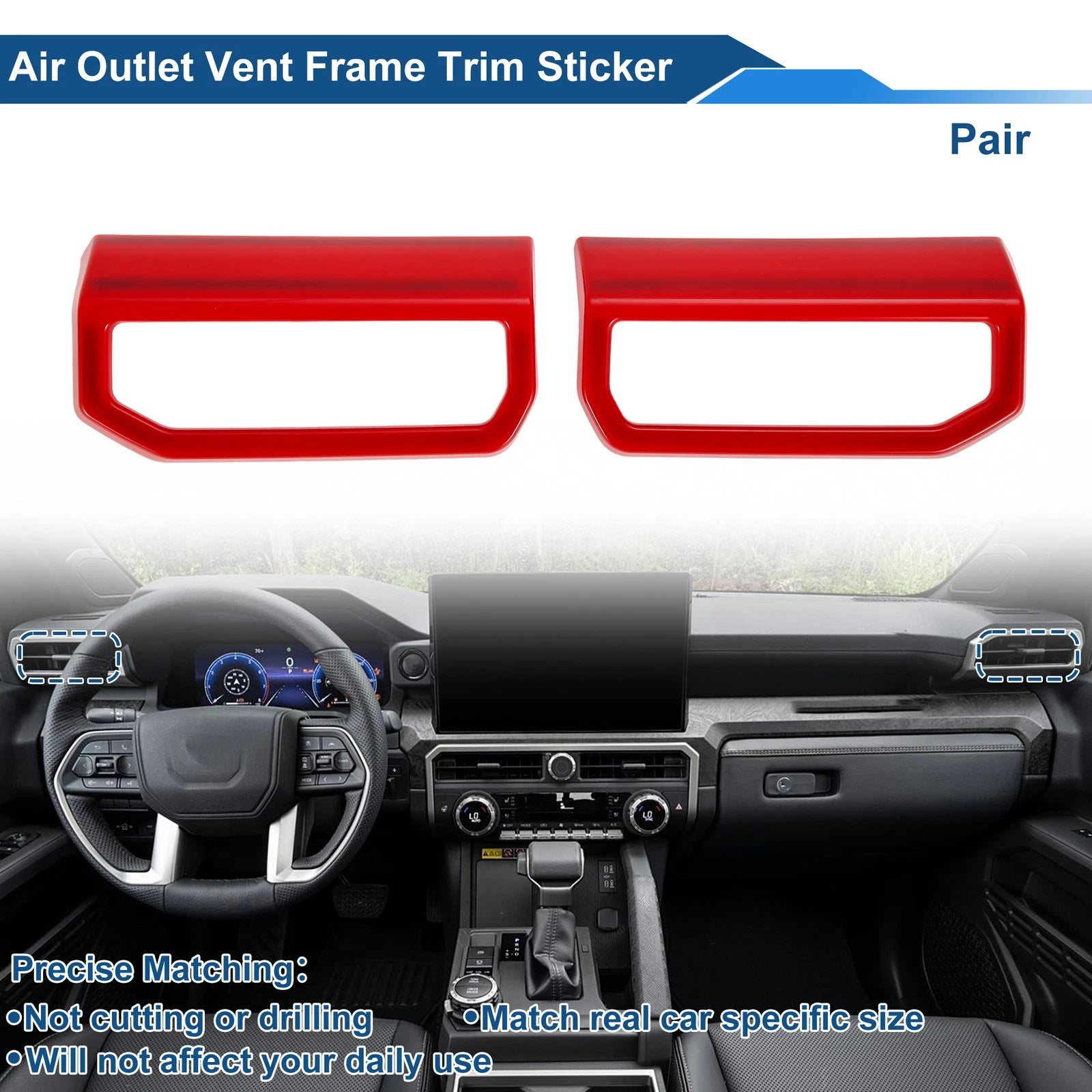Set of 2 Air Condition Outlet Vent Trim Cover Frame for Toyota Tacoma (2024–2025) Red