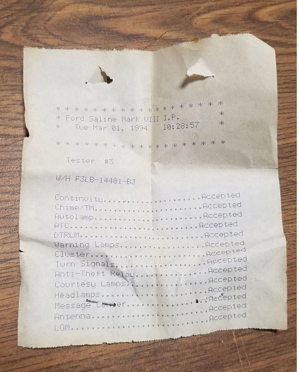 Build Papers for Lincoln Mark VIII (1994)