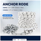 3-Strand Nylon Rope 1/2"x100' with Galvanized Steel Chain 1/4"x6'