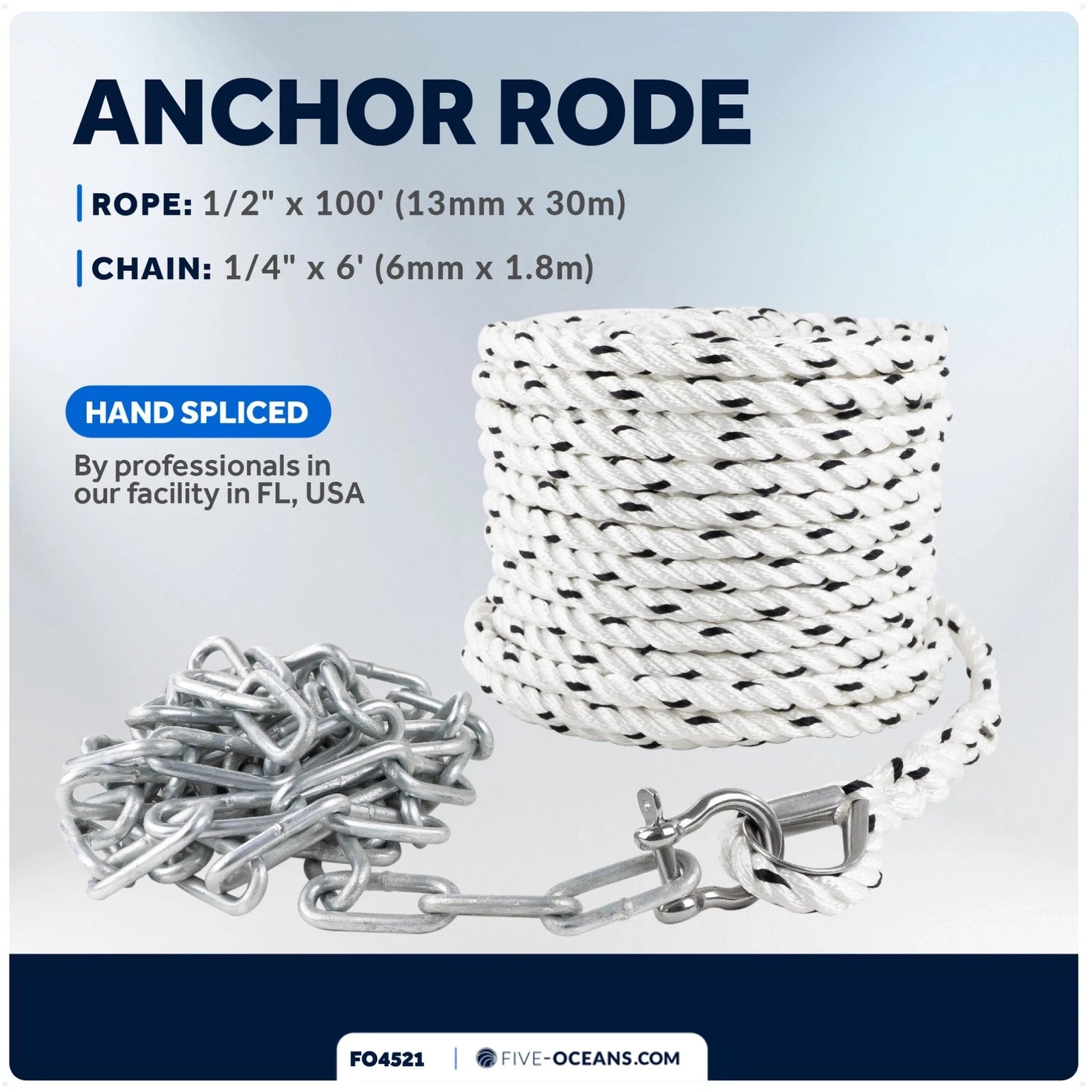3-Strand Nylon Rope 1/2"x100' with Galvanized Steel Chain 1/4"x6'