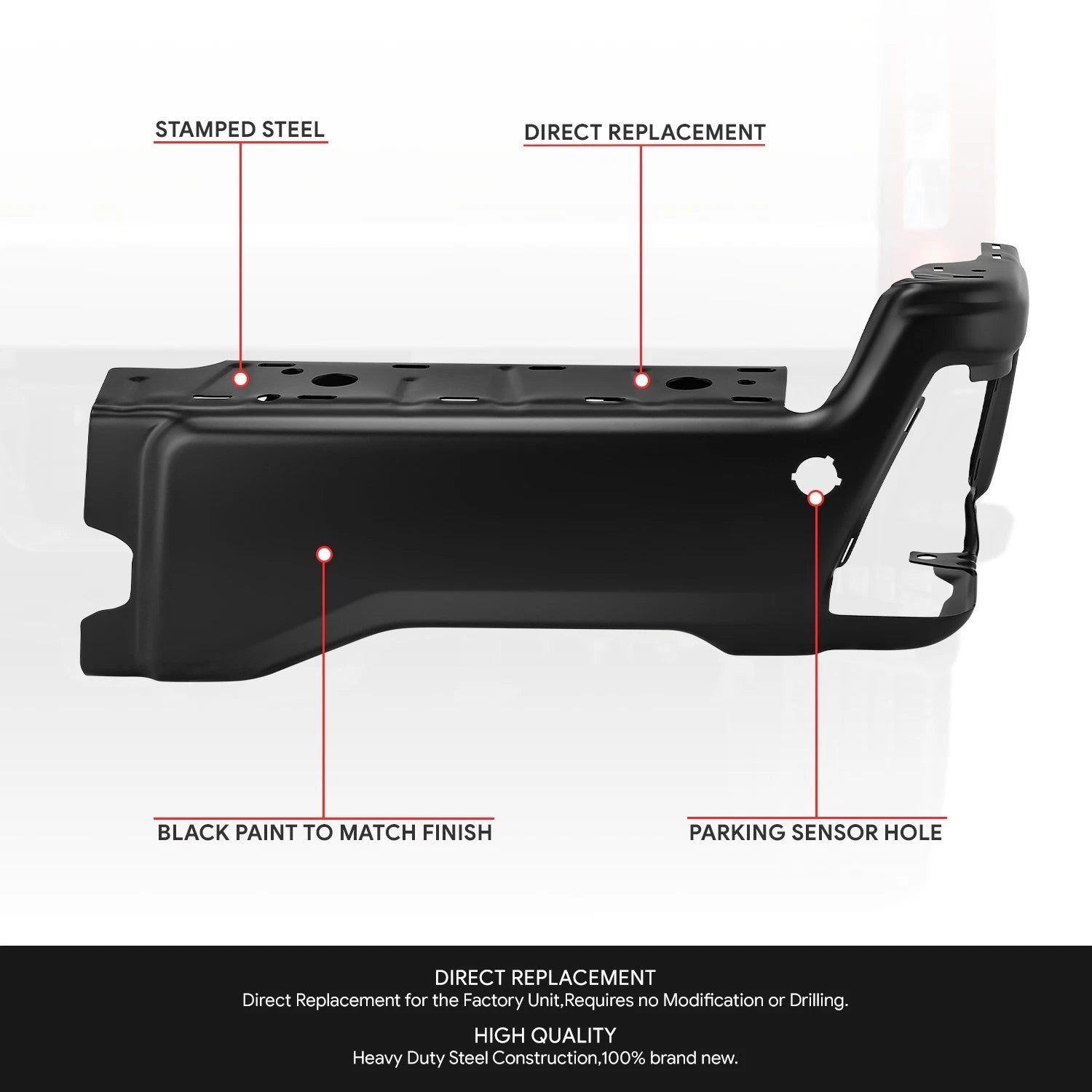 Right Rear Bumper End Cap for Ford F-250 SD (2023–2025) - Black, Parking Sensor Hole