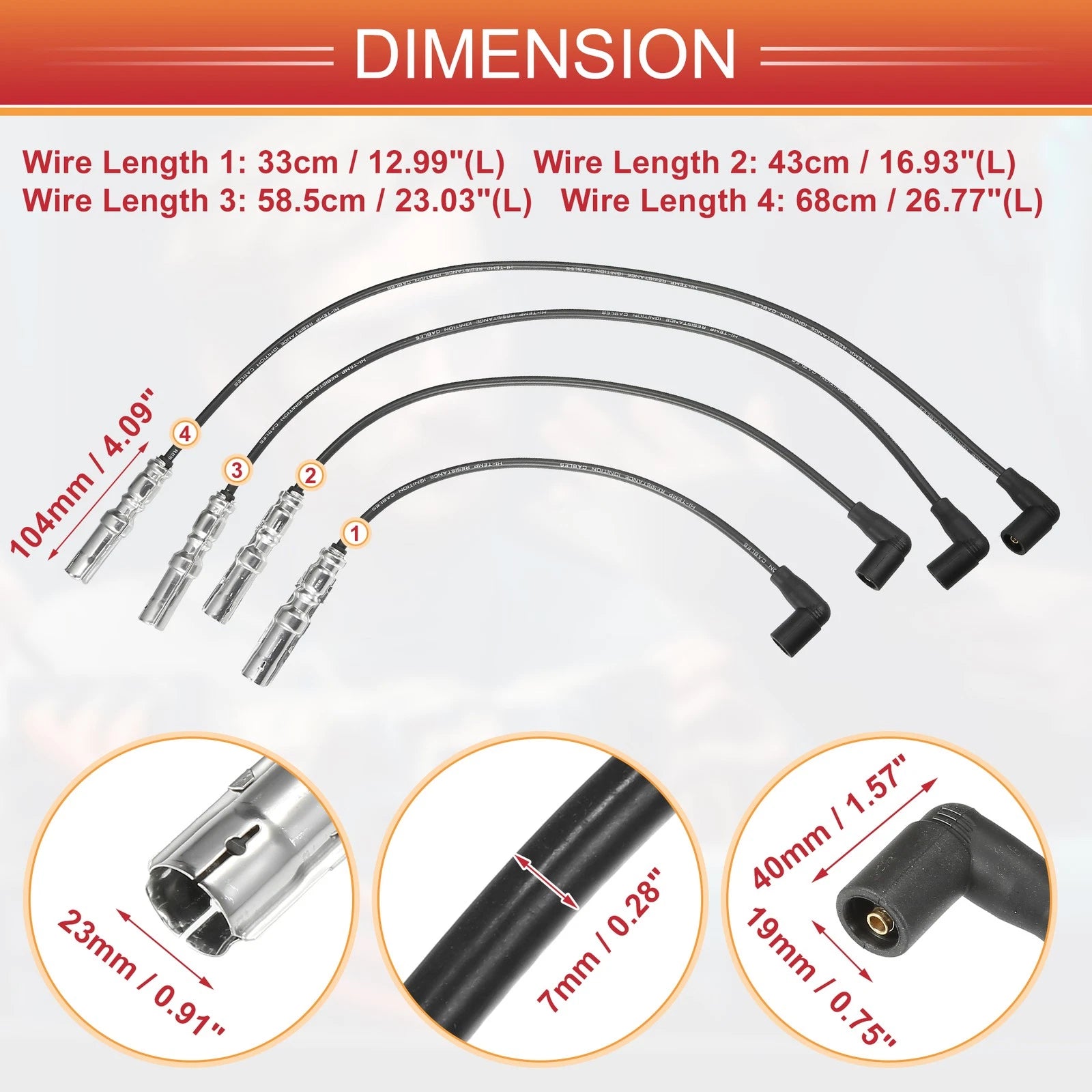 Set of 4 Spark Plug Wire Ignition Coil Cables No.030905430N for Volkswagen Lupo (1998–2005)