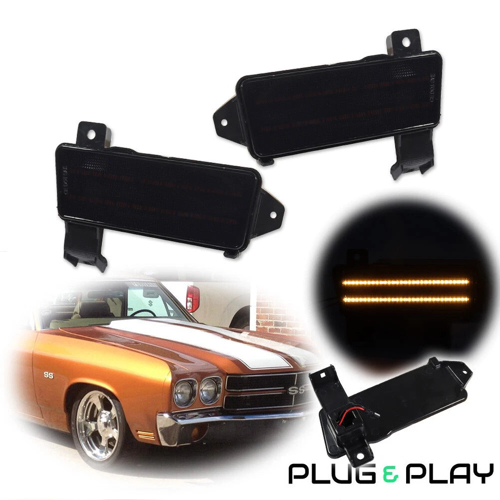 Smoked Lens Amber LED Front Side Marker Lights for Chevy Chevelle El Camino