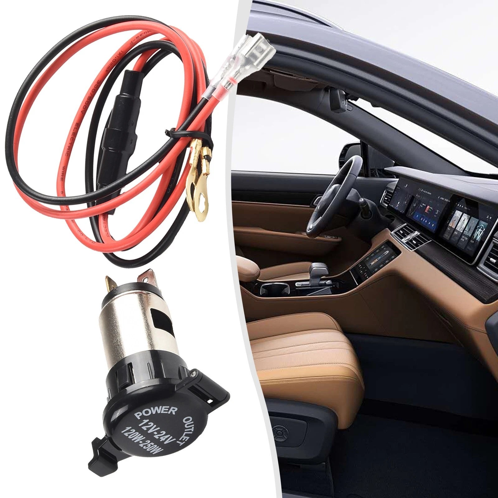 12V Power Socket with Connector Wires for Car Boat Tractor