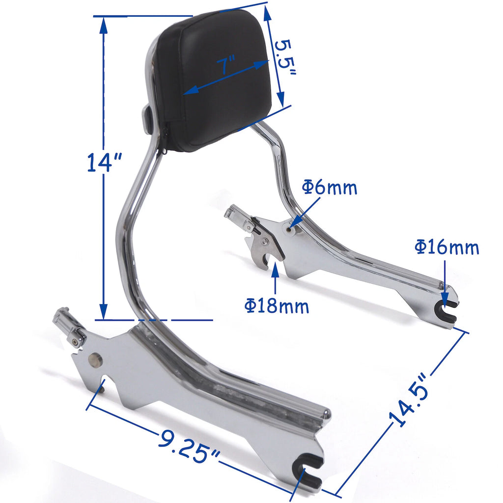 Chrome Sissy Bar Backrest w/Pad for Harley FLFB FLFBS FXBR (2018–2021)