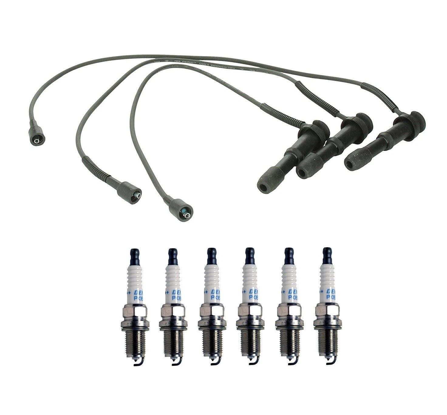 Denso 7mm Wire Set & 6 Iridium Spark Plugs Kit for Hyundai Kia V6