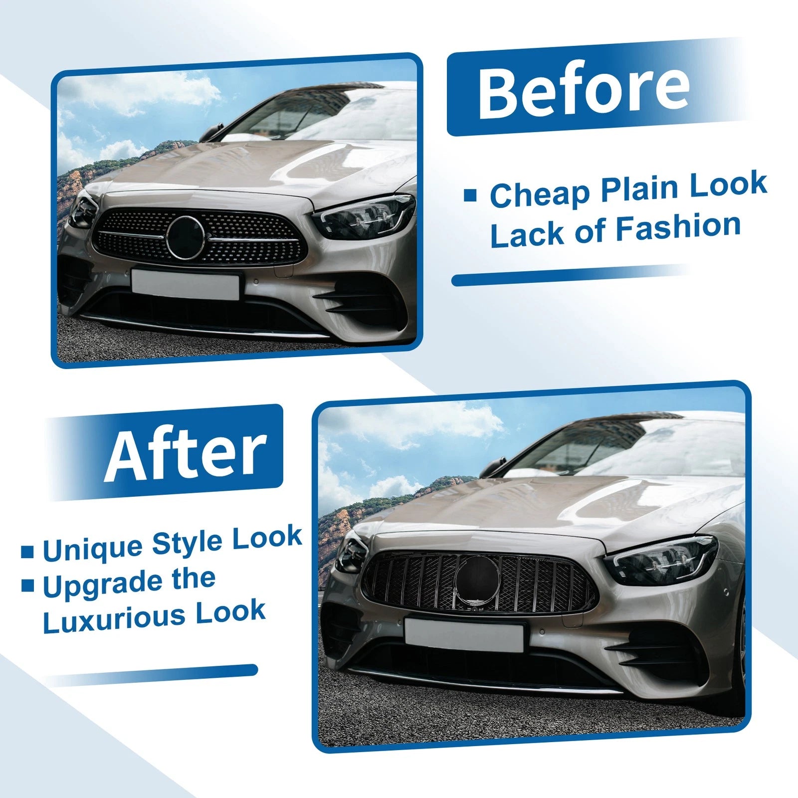 Front Upper Bumper Grille for Mercedes E200 (2017–2020) AMG Black