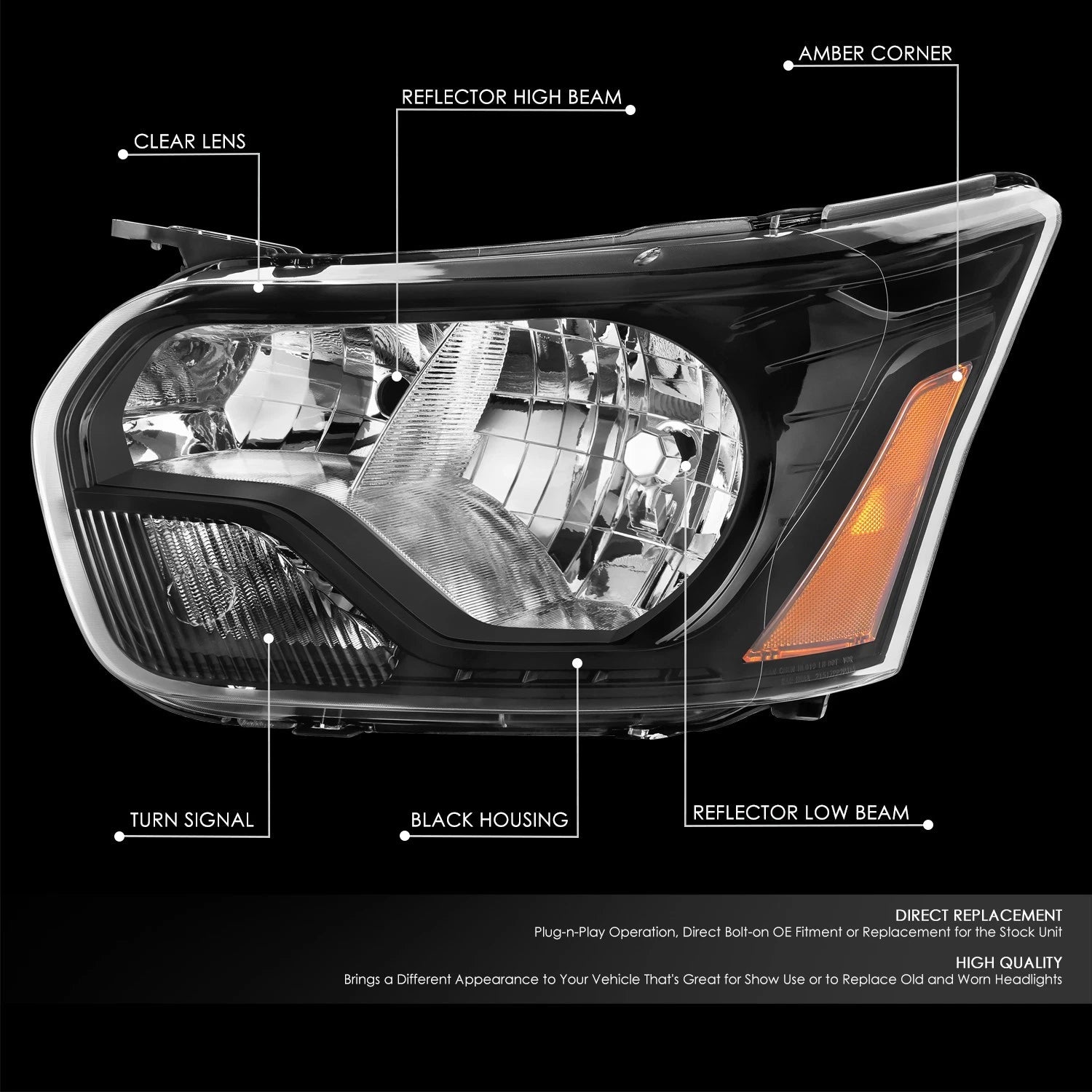 OE Style Black Housing Amber Corner Headlight for Ford Transit 150-350 (2015–2023)
