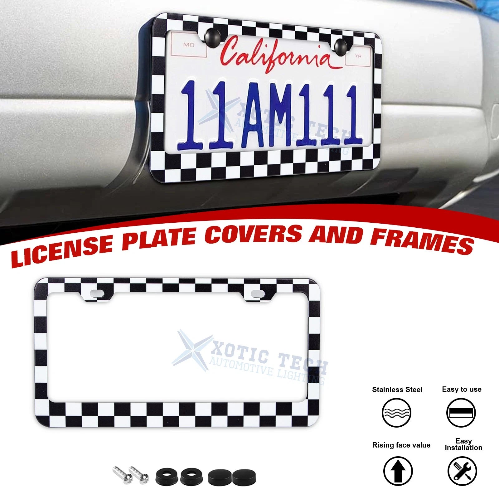 Checkered Flag License Plate Frame for Universal Vehicles (2018-2024)