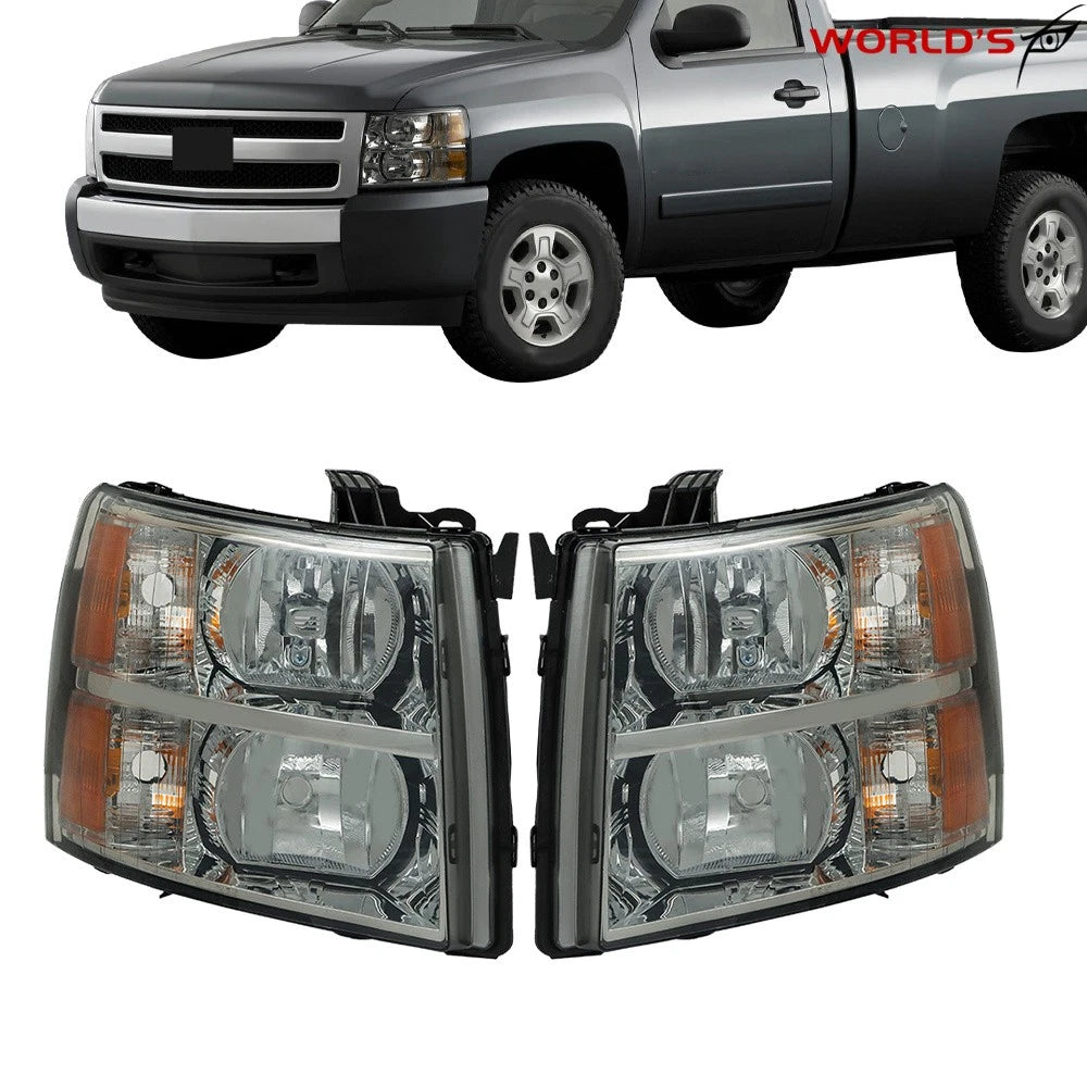 Set of 2 Headlights for Chevy Silverado (2007–2013) Black Housing Smoke Lens