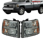 Set of 2 Headlights for Chevy Silverado (2007–2013) Black Housing Smoke Lens