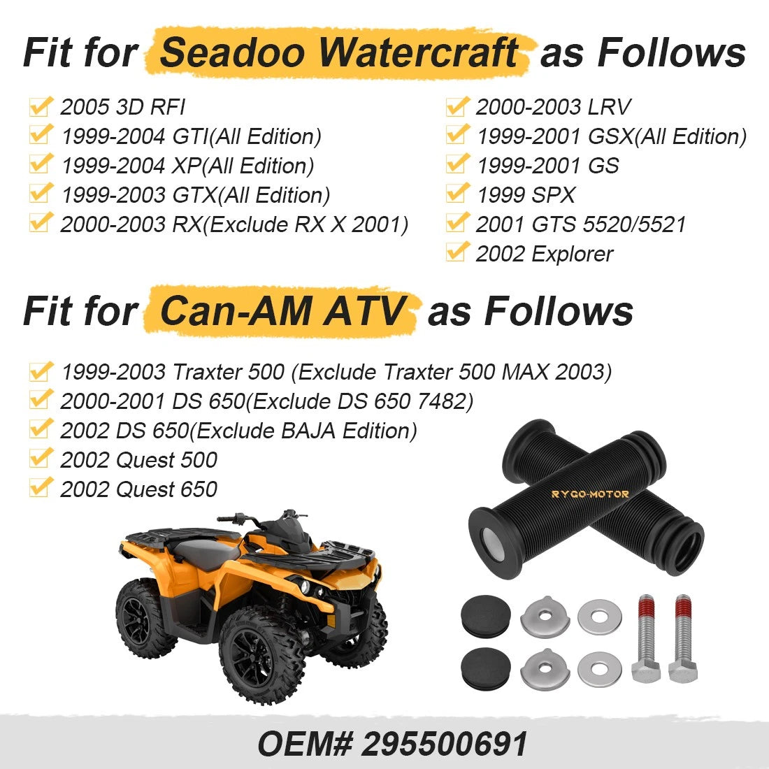 Handlebar Hand Grip Kit for Seadoo 3D GTI GTX GSX GTS XP RX LRV GS SPX (1996–2006) 295500691