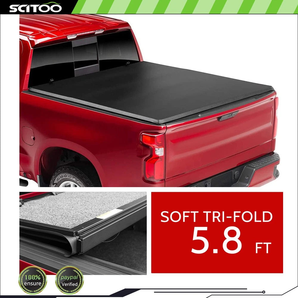 5.8FT Soft Tri-Fold Tonneau Cover for Chevy Silverado/GMC Sierra 1500 (2019–2024)