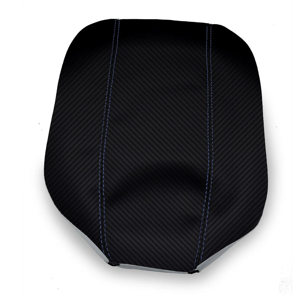 Console Lid Armrest Cover for Ford Edge (2011–2020) Carbon Fiber Blue Stitch
