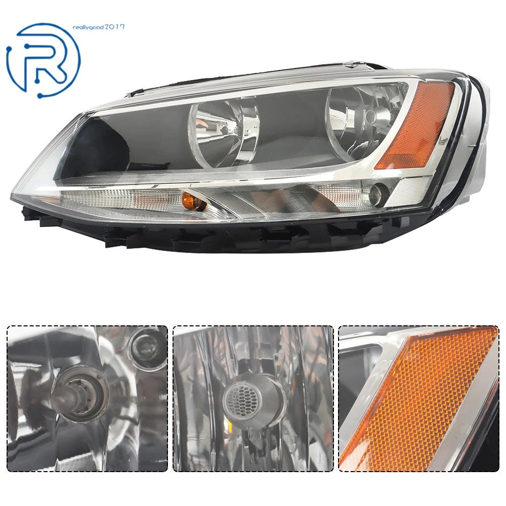 Driver Side Headlight for Volkswagen Jetta (2011-2018) Halogen Black Housing