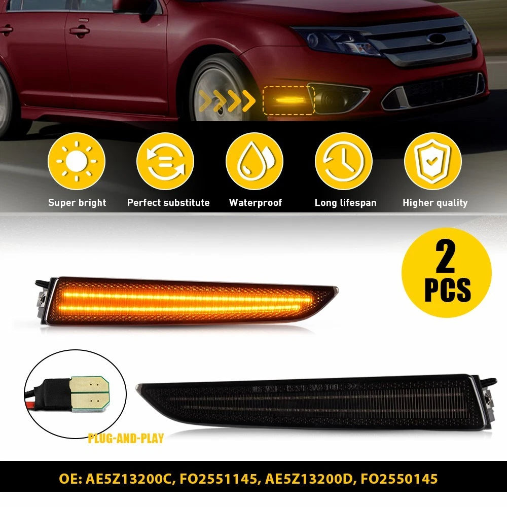 2X Front Amber LED Side Marker Light for Ford Fusion (2010–2012) Smoked Lens