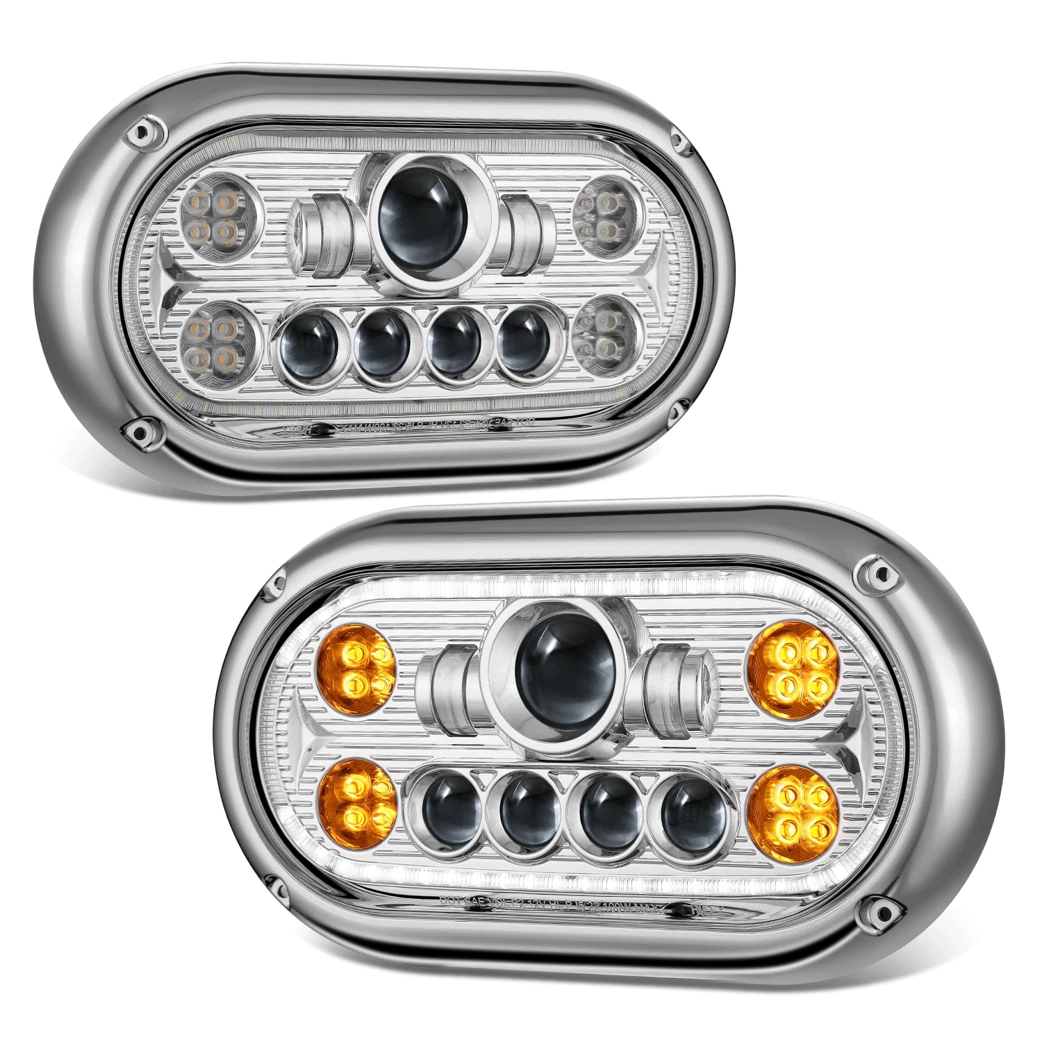 Chrome Steel Halo Ring LED Dual Projector Headlight for Peterbilt 359 (1967–1987)