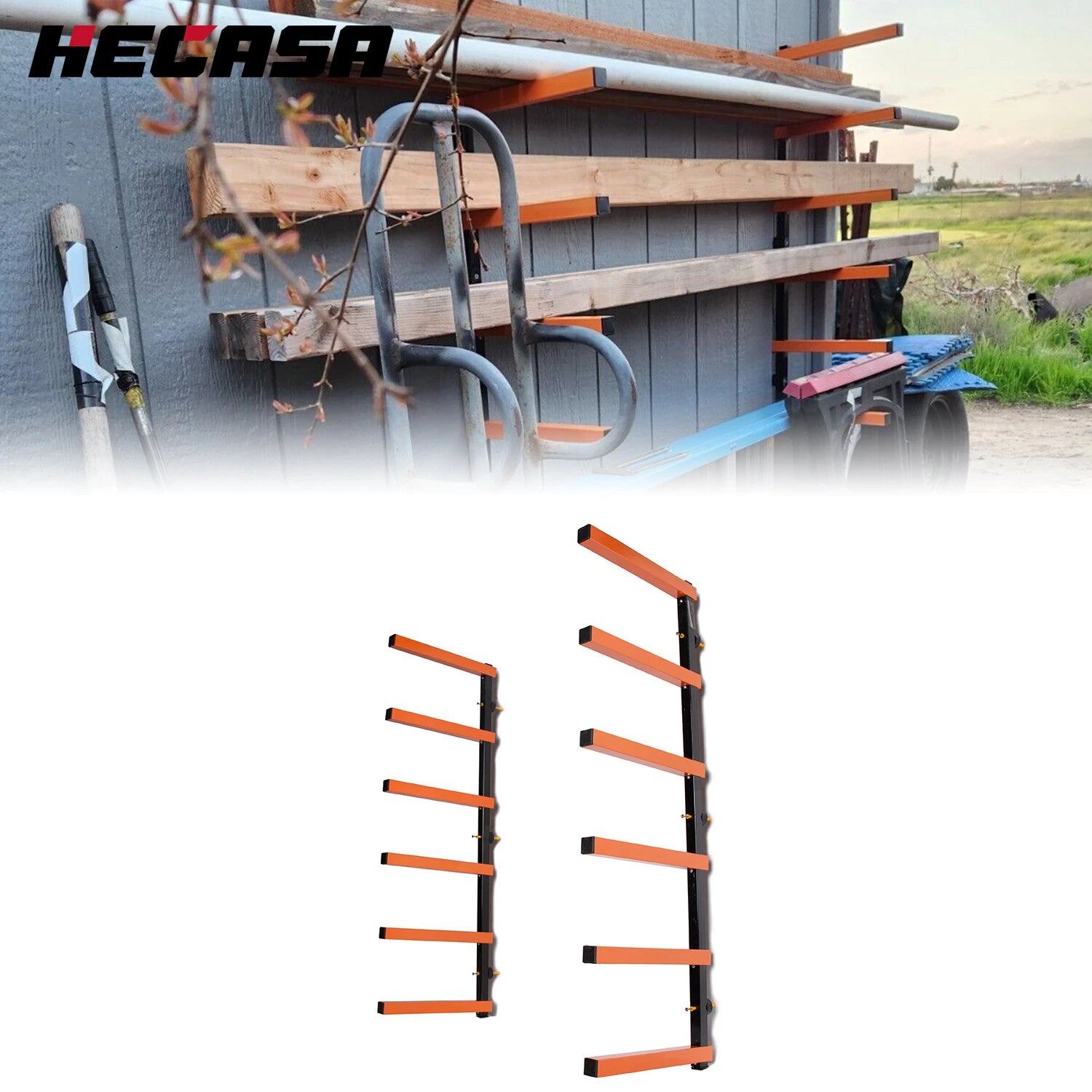 6-Level Wall Mount Lumber Storage Rack for Indoor & Outdoor Use