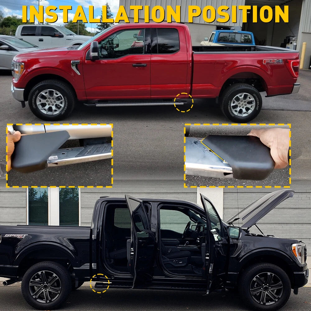 Set of 2 Running Board End Caps for Ford F-150 (2015–2022) Black