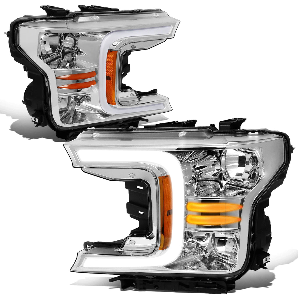Chrome Amber LED DRL Headlights for Ford F150 (2018–2020)