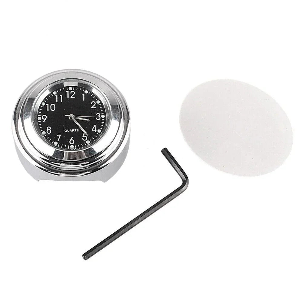 Chrome Black Dial Handlebar Glow-Watch Clock for Bike (Fits Most Bikes)