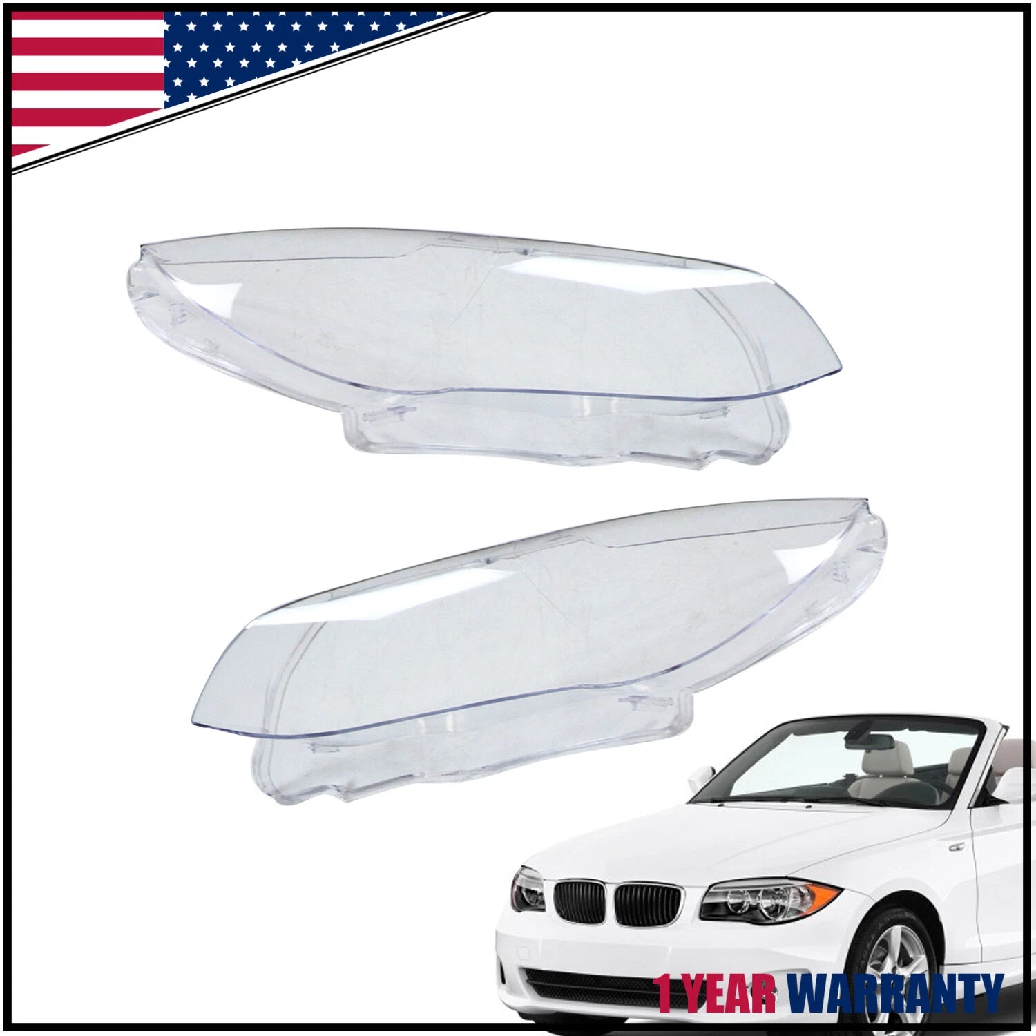 Pair of Clear Headlight Lens Covers for BMW E92 E93 (2010–2013)