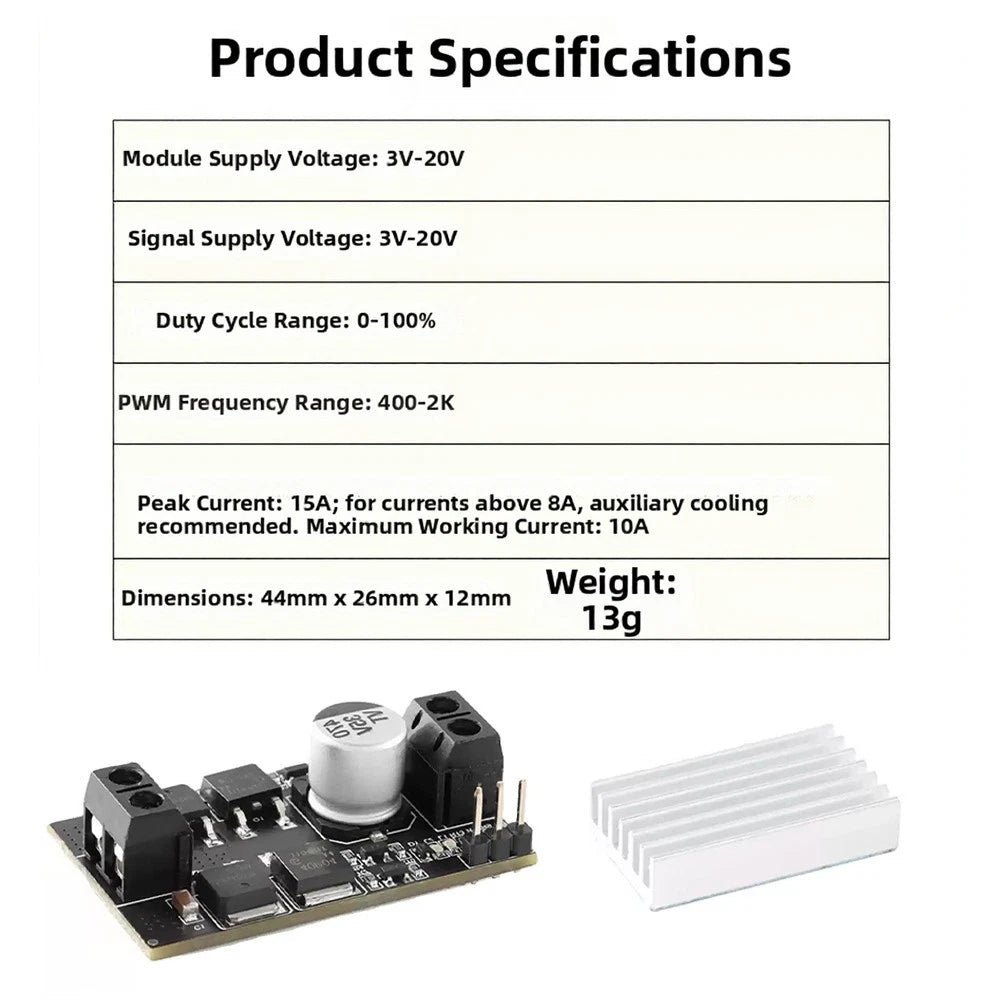 10A Motor Driver XY-MC10 for DC Motors (PWM Control, Thermal Stability)