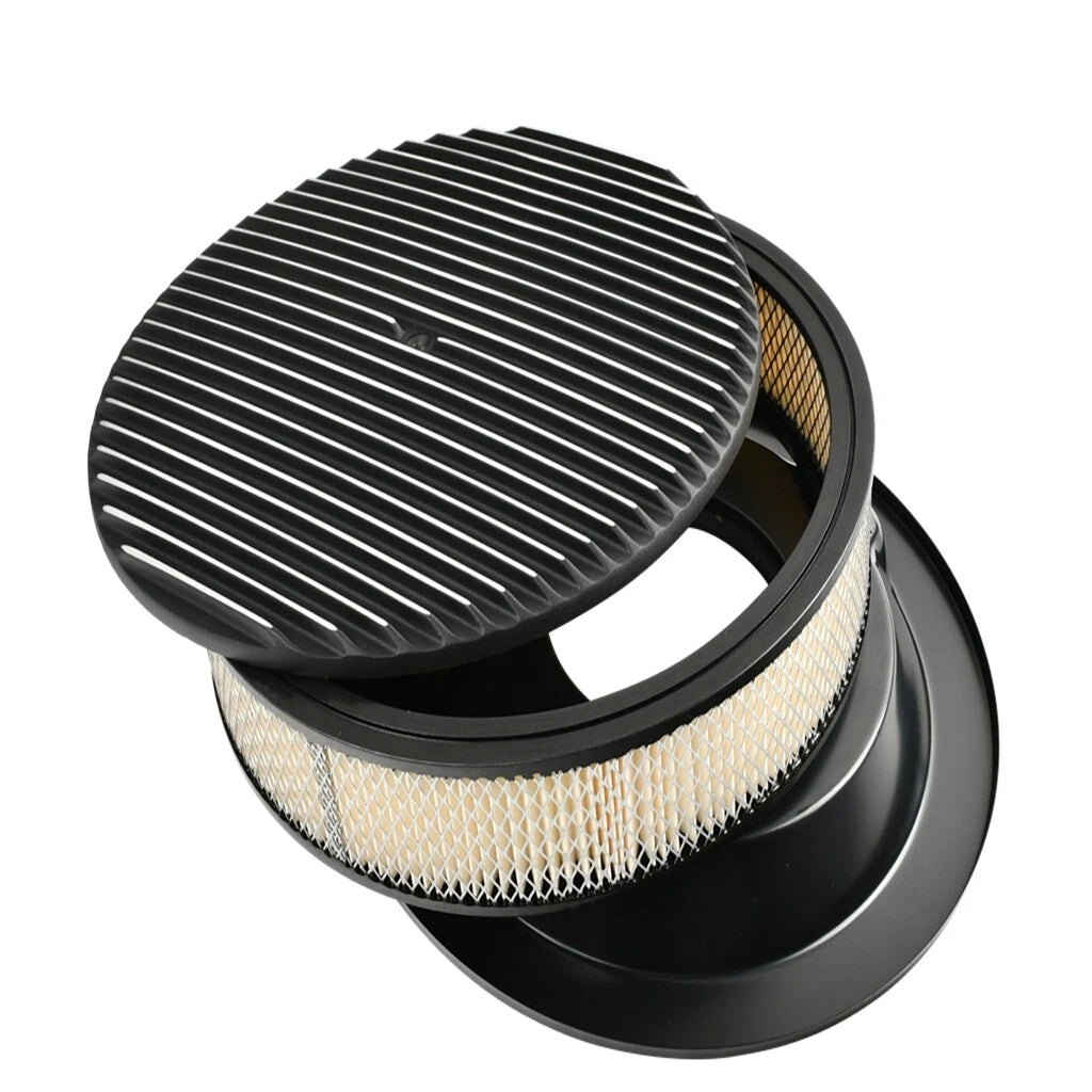 14" Oval Finned Aluminum Air Cleaner Set for Chevy Ford Mopar
