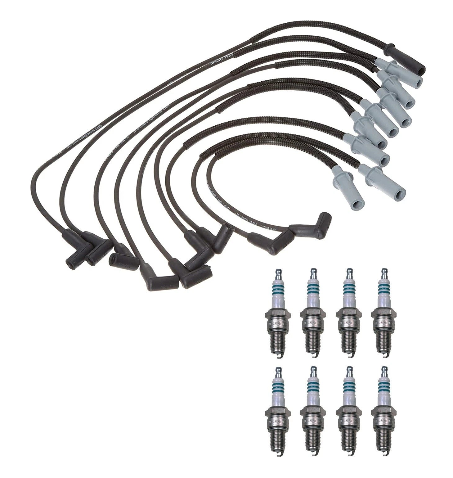Denso 7mm Wire Set & 8 Iridium Power Spark Plugs for Dodge 5.9L V8 (1998–2003)