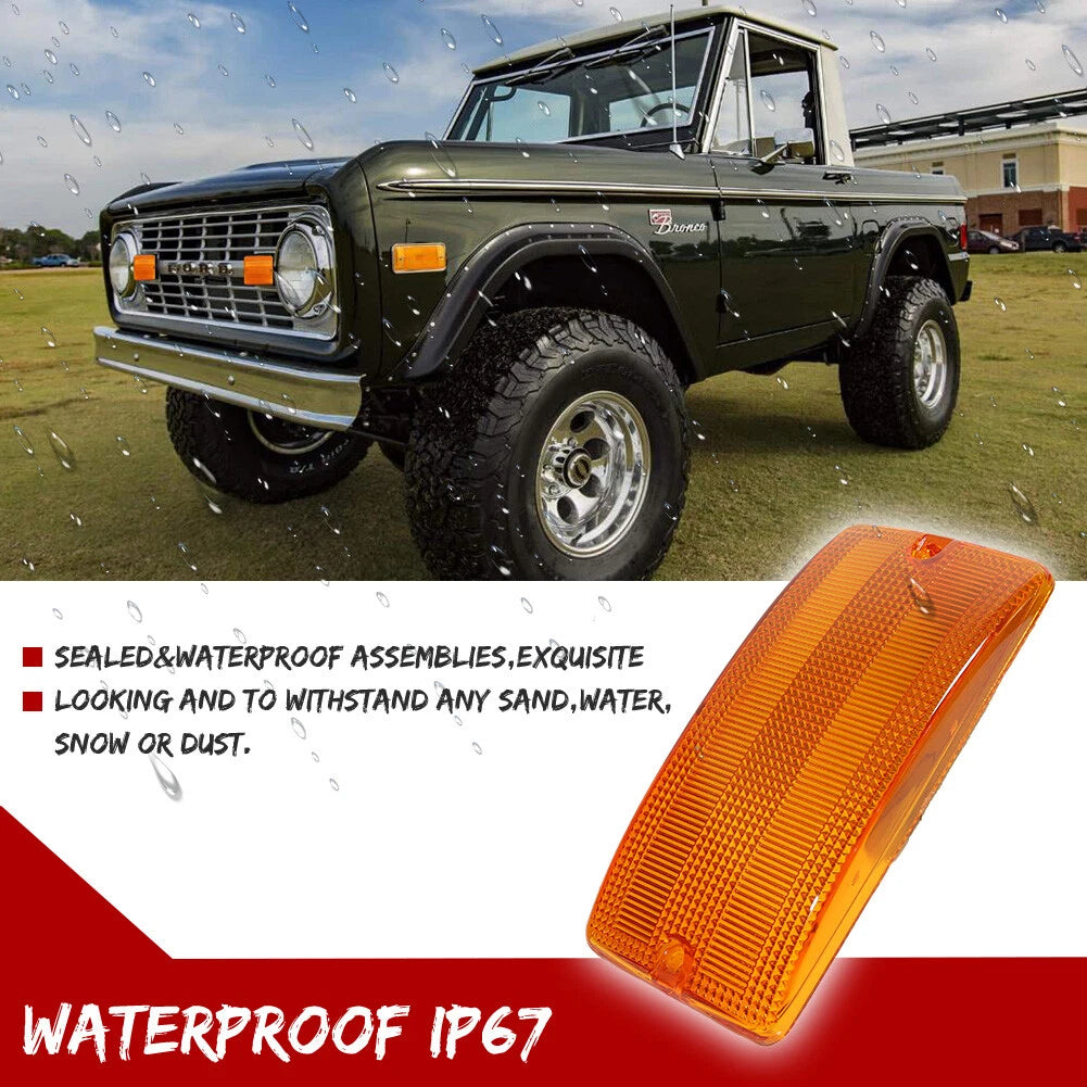 Pair Amber Front Turn Signal Light Lenses for Ford Bronco (1969–1977)