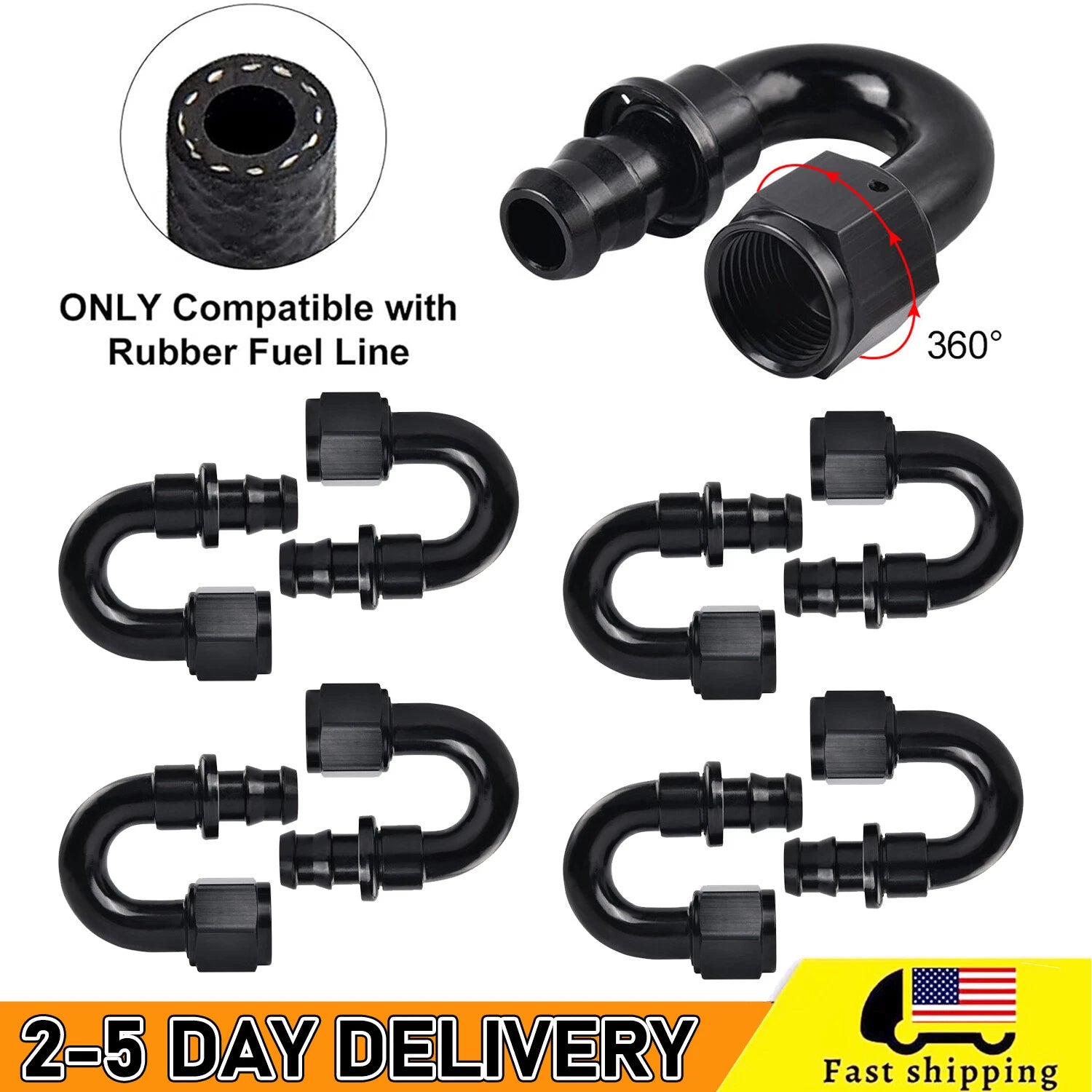 8AN 6AN 10AN 180 Degree Push-On Oil Gas Fuel Hose Line Fittings for Universal (—–—)