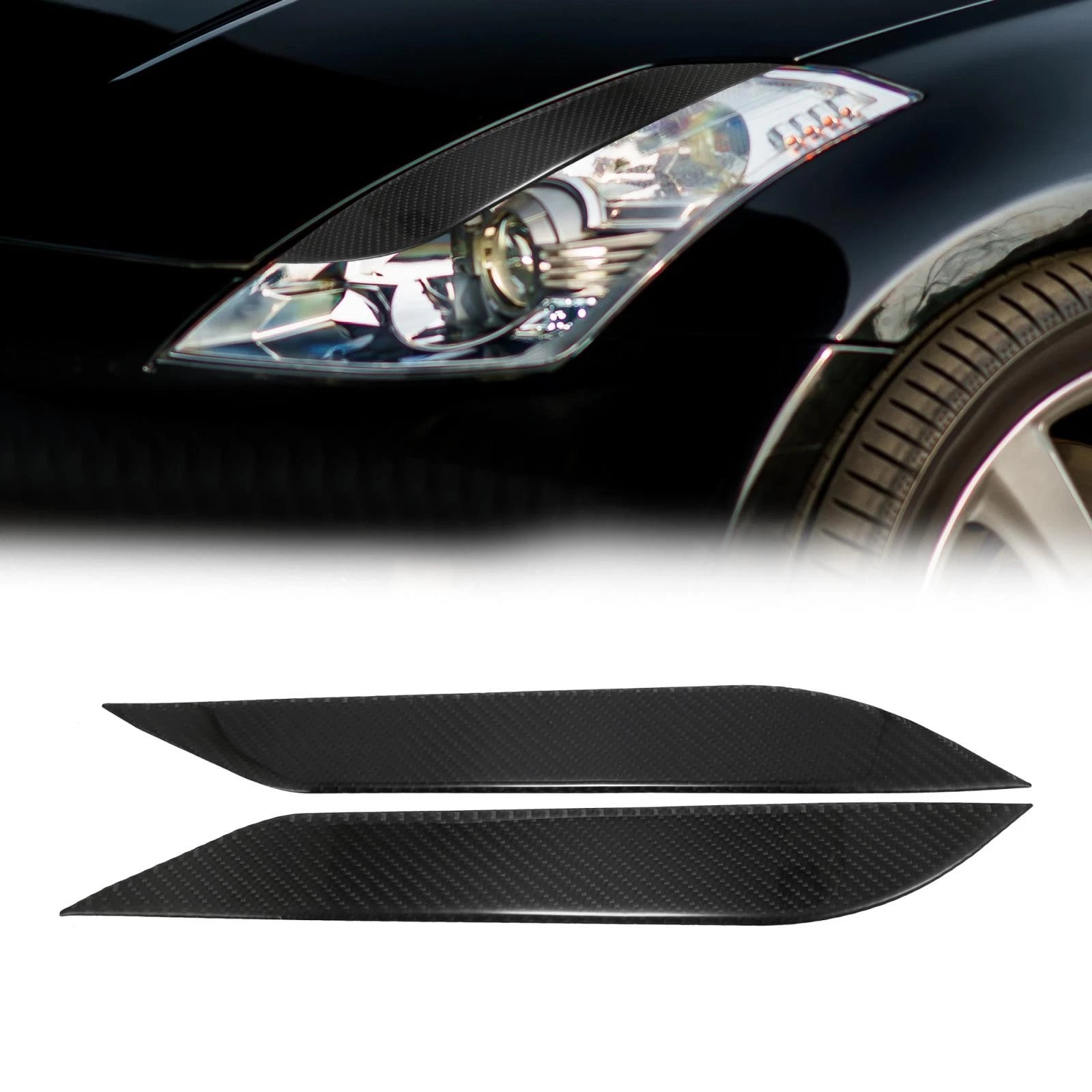 1 Pair Headlight Eyebrows Sticker for Nissan 350Z (2003–2009) Carbon Fiber