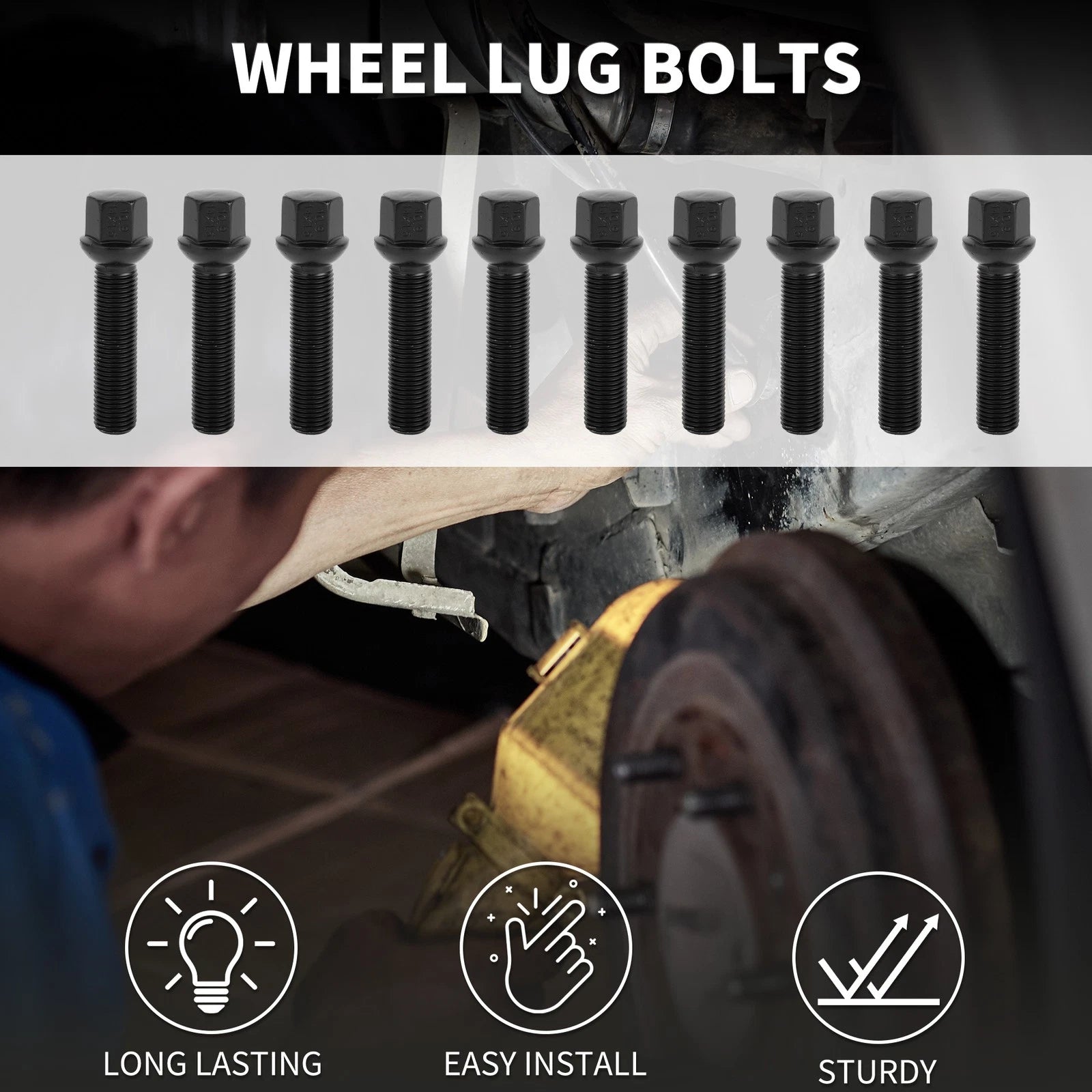 10 Pcs M14x1.5mm Ball Seat Wheel Lug Bolt 55mm Shank for Volkswagen Porsche 