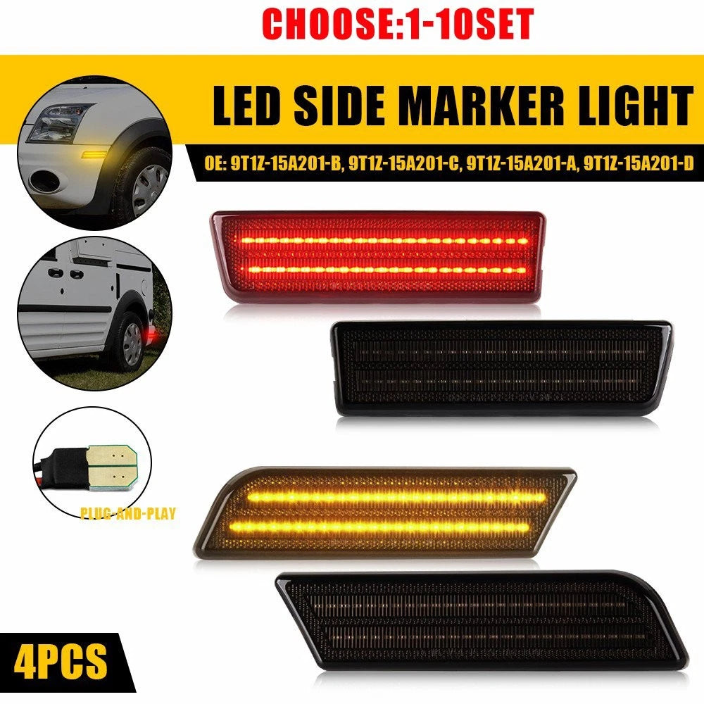 Set of 4 Smoked Amber Red LED Side Marker Lights for Ford Transit Connect (2010–2013)