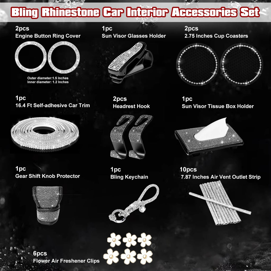Crystal Air Vent Outlet Strips for Ignition Button Ring Decoration Kit (2015-2024)
