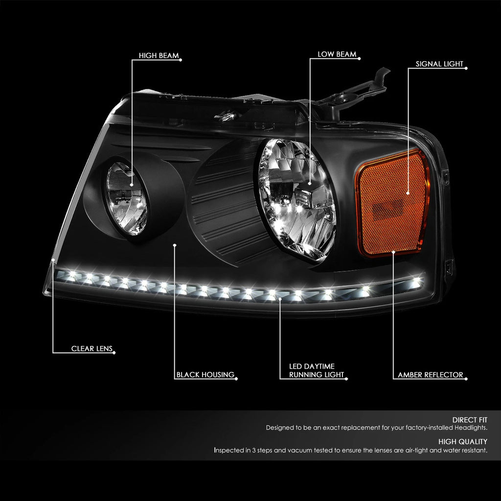 LED Headlights for Ford F150 Lincoln Mark LT (2004–2008) - Black Housing, Amber DRL
