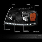 LED Headlights for Ford F150 Lincoln Mark LT (2004–2008) - Black Housing, Amber DRL