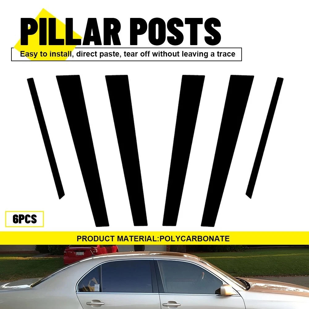 6X Bright Black Pillar Post Trim for Lexus LS430 (2001–2006) EXV