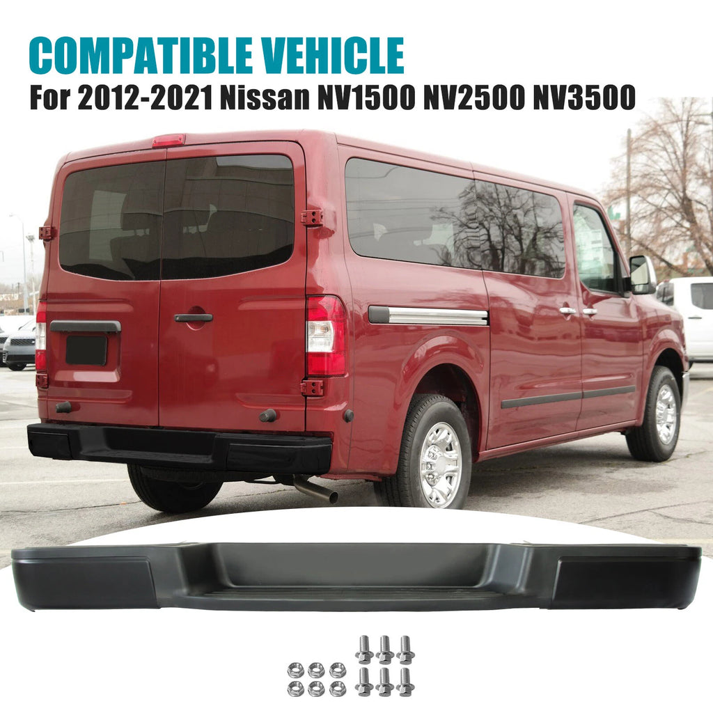 Black Steel Rear Step Bumper for Nissan NV1500 NV2500 NV3500 (2012–2021)