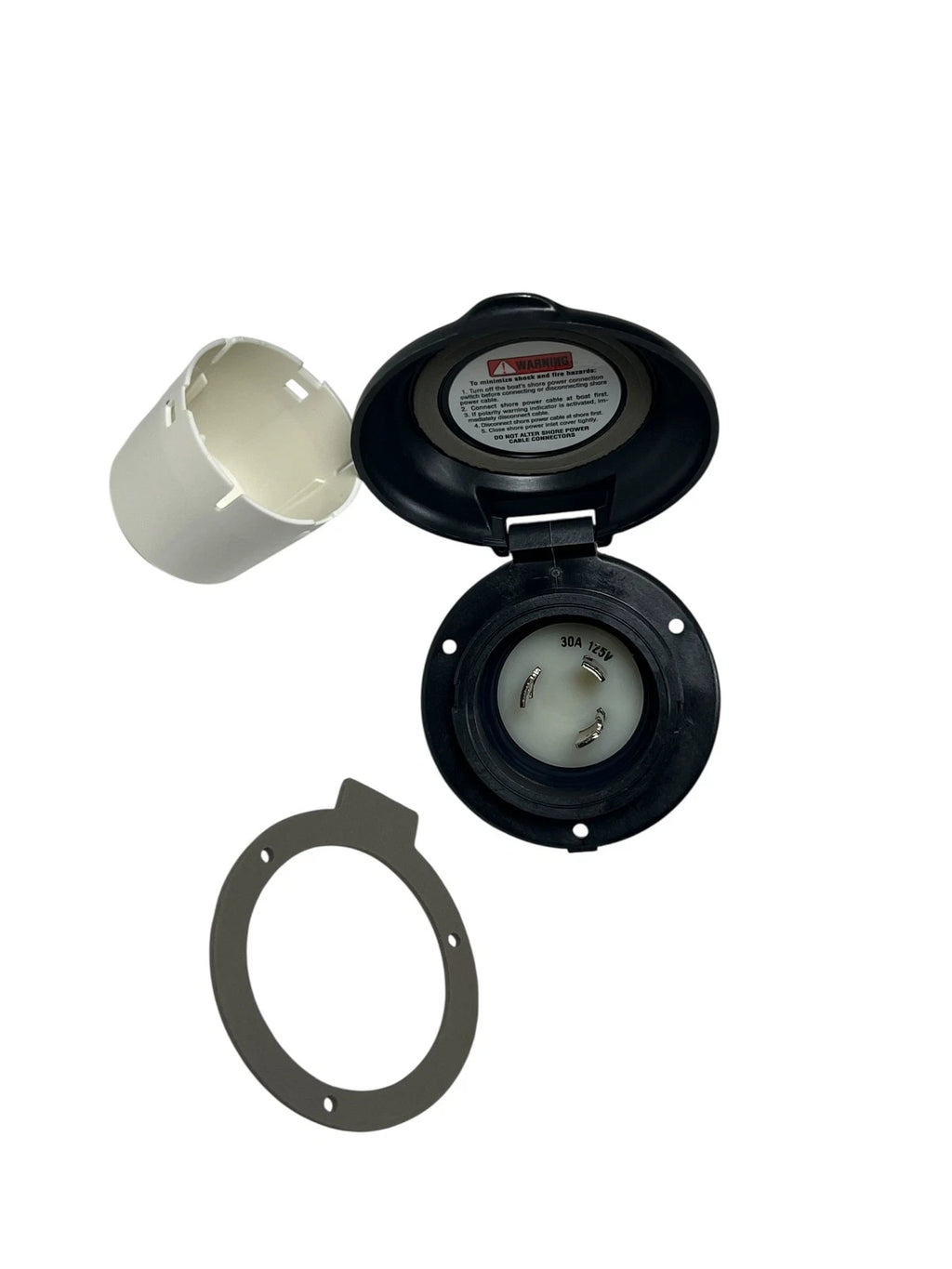30A Power Inlet for Marinco (199136) with Contoured Black Cover & Bezel