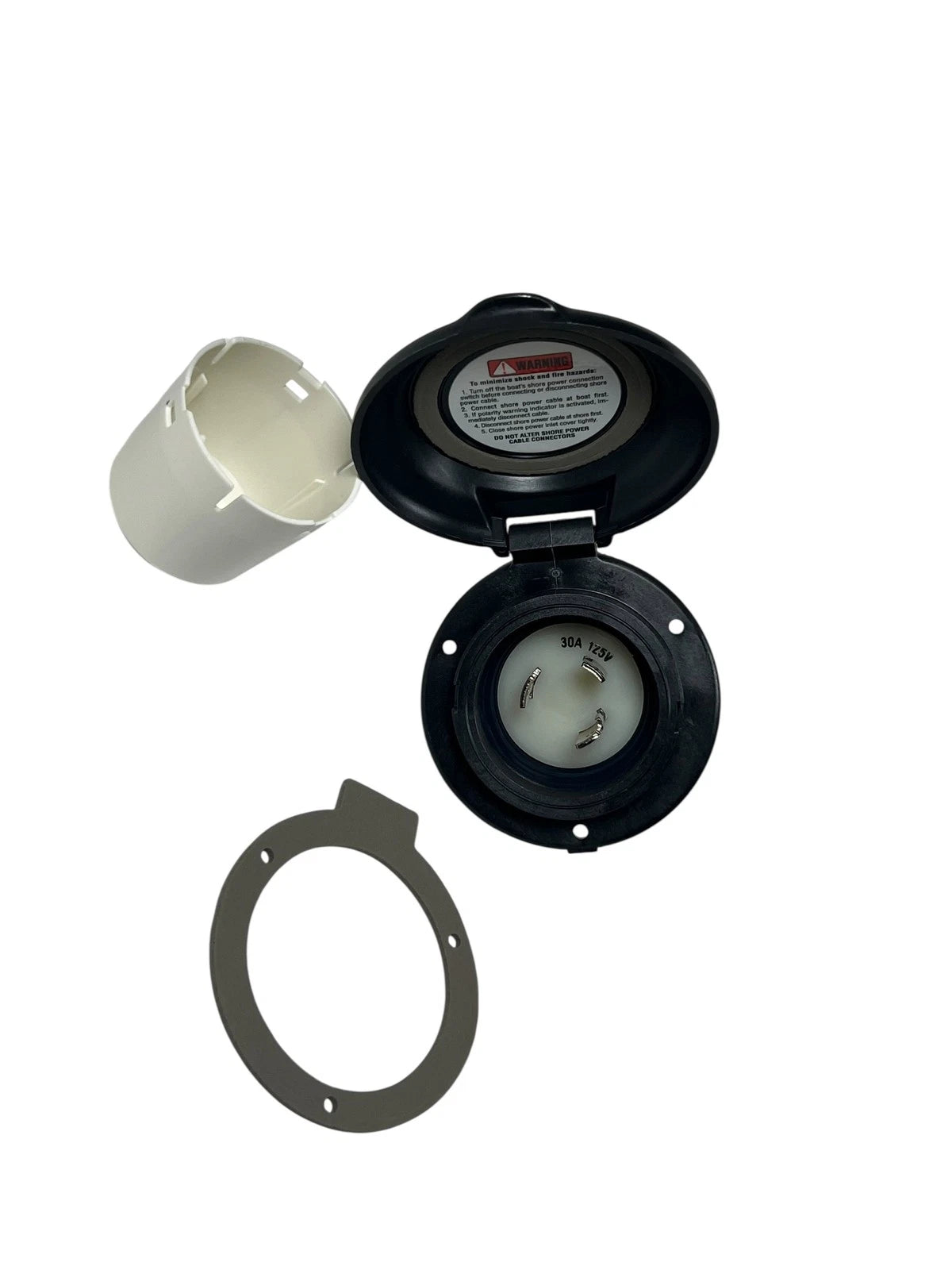 30A Power Inlet for Marinco (199136) with Contoured Black Cover & Bezel