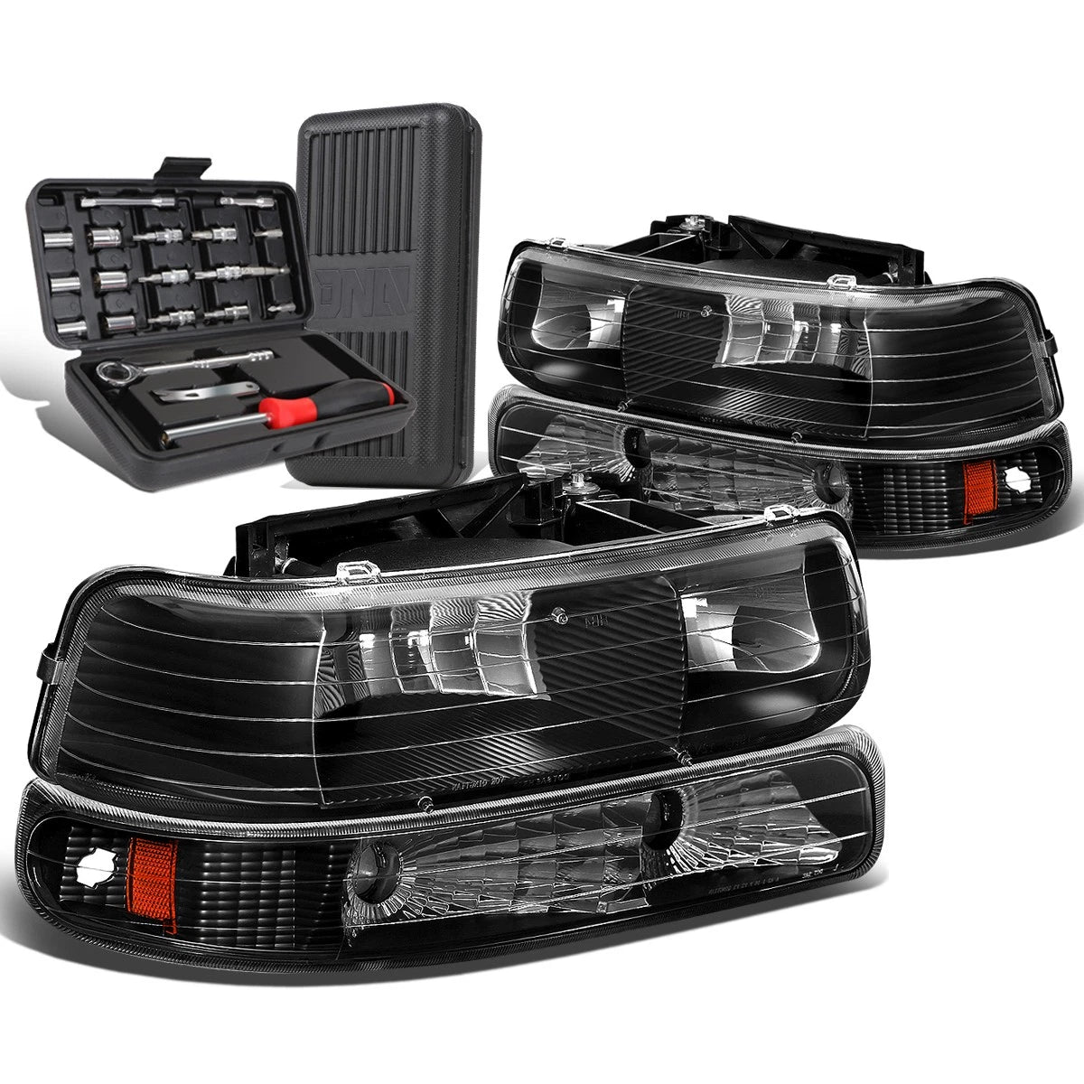 Set of 2 Black/Amber Side Headlight Bumper Lamps for Chevy Silverado (1999–2002)